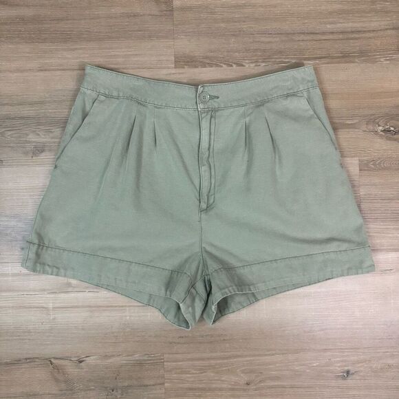 Joie Size L Pleated Trouser Short Cactus Green Elastic Waist Earthy Contemporary - Picture 1 of 6